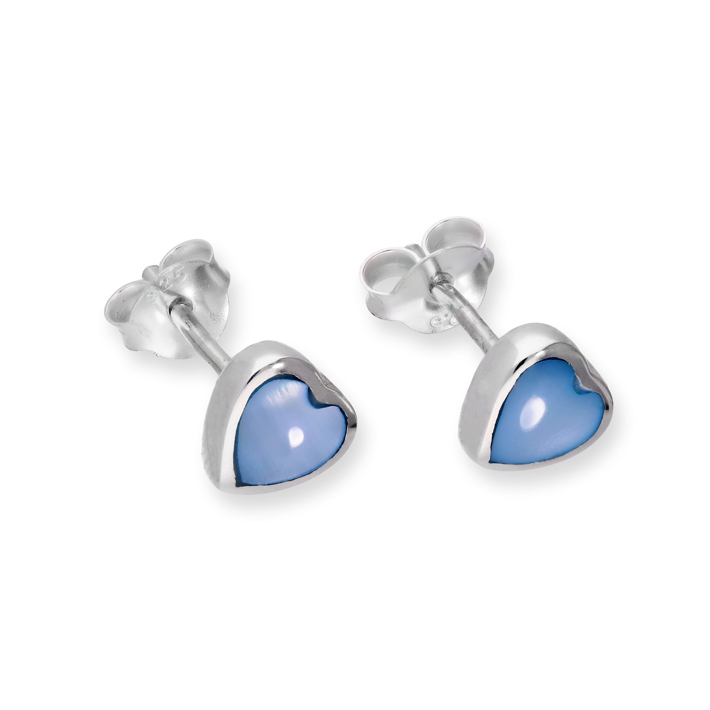 Sterlingsilber & Blau Perlmutt Herz Ohrstecker