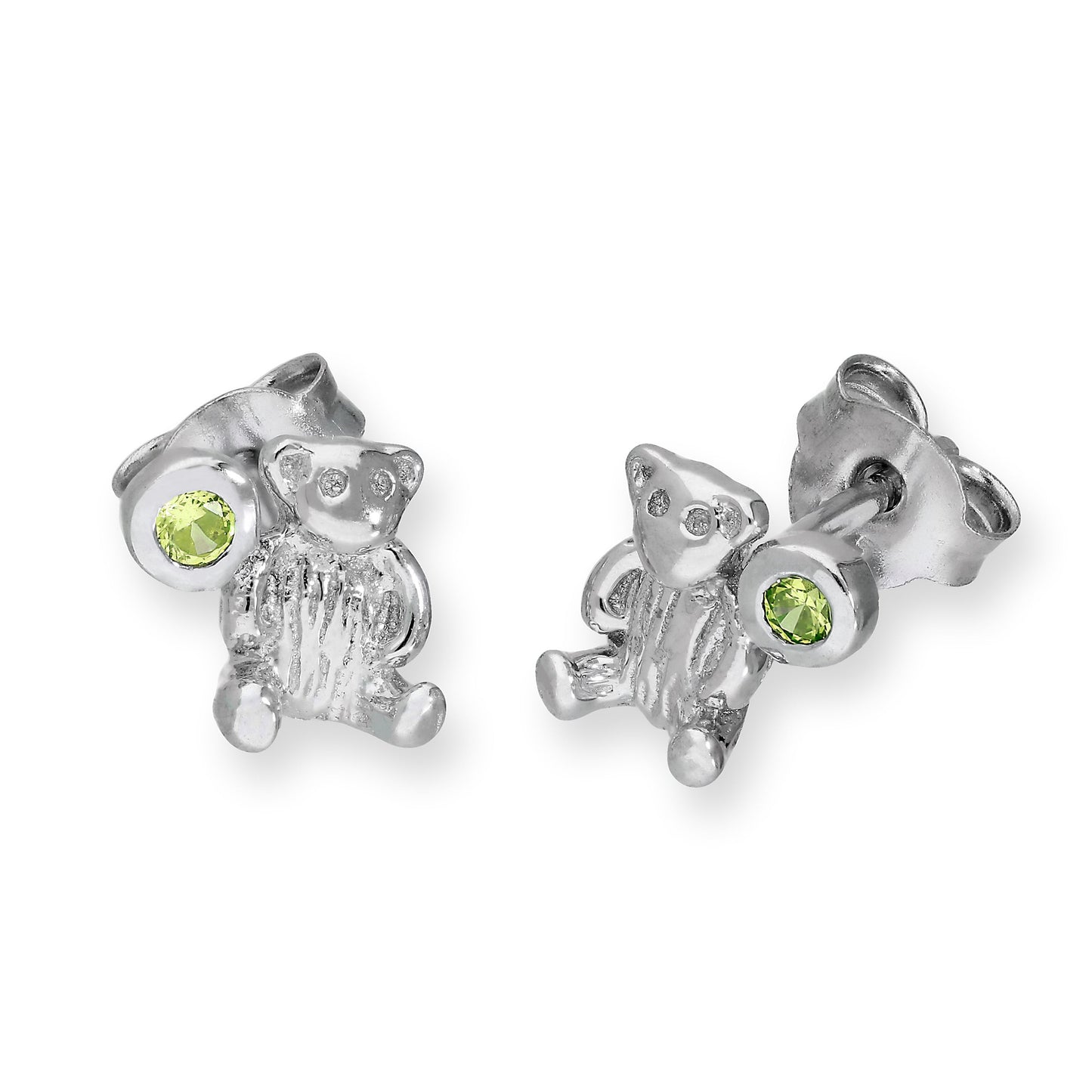 Sterling Silber Teddybär & CZ Kristall Geburtsstein Ohrstecker