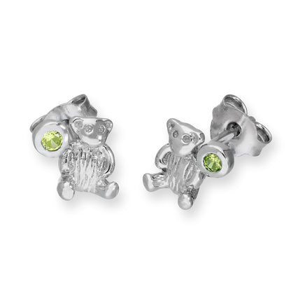 Sterling Silber Teddybär & CZ Kristall Geburtsstein Ohrstecker