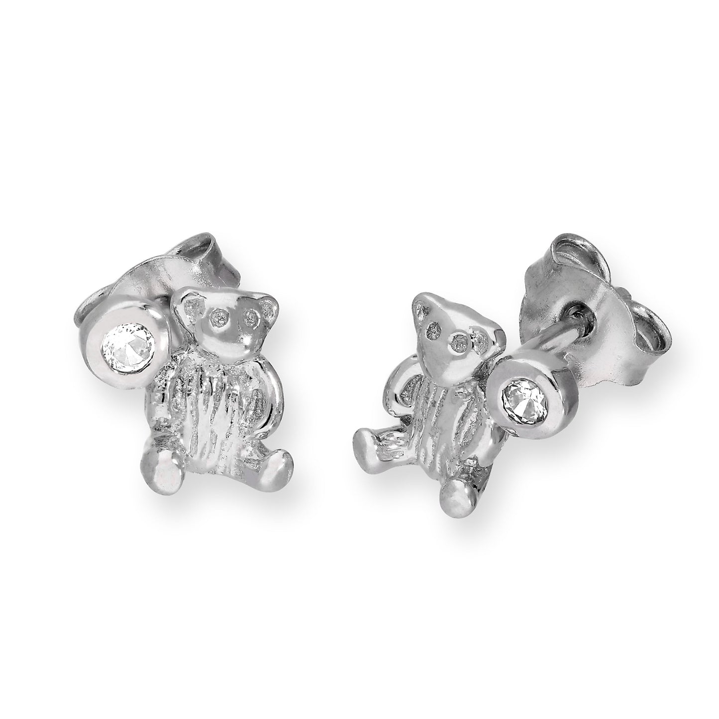 Sterling Silber Teddybär & CZ Kristall Geburtsstein Ohrstecker