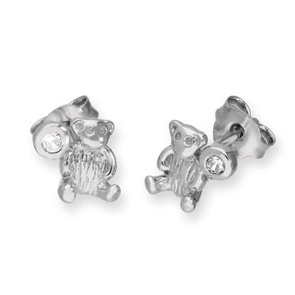 Sterling Silber Teddybär & CZ Kristall Geburtsstein Ohrstecker