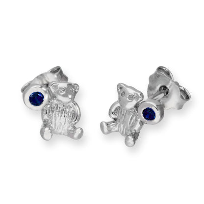Sterling Silber Teddybär & CZ Kristall Geburtsstein Ohrstecker