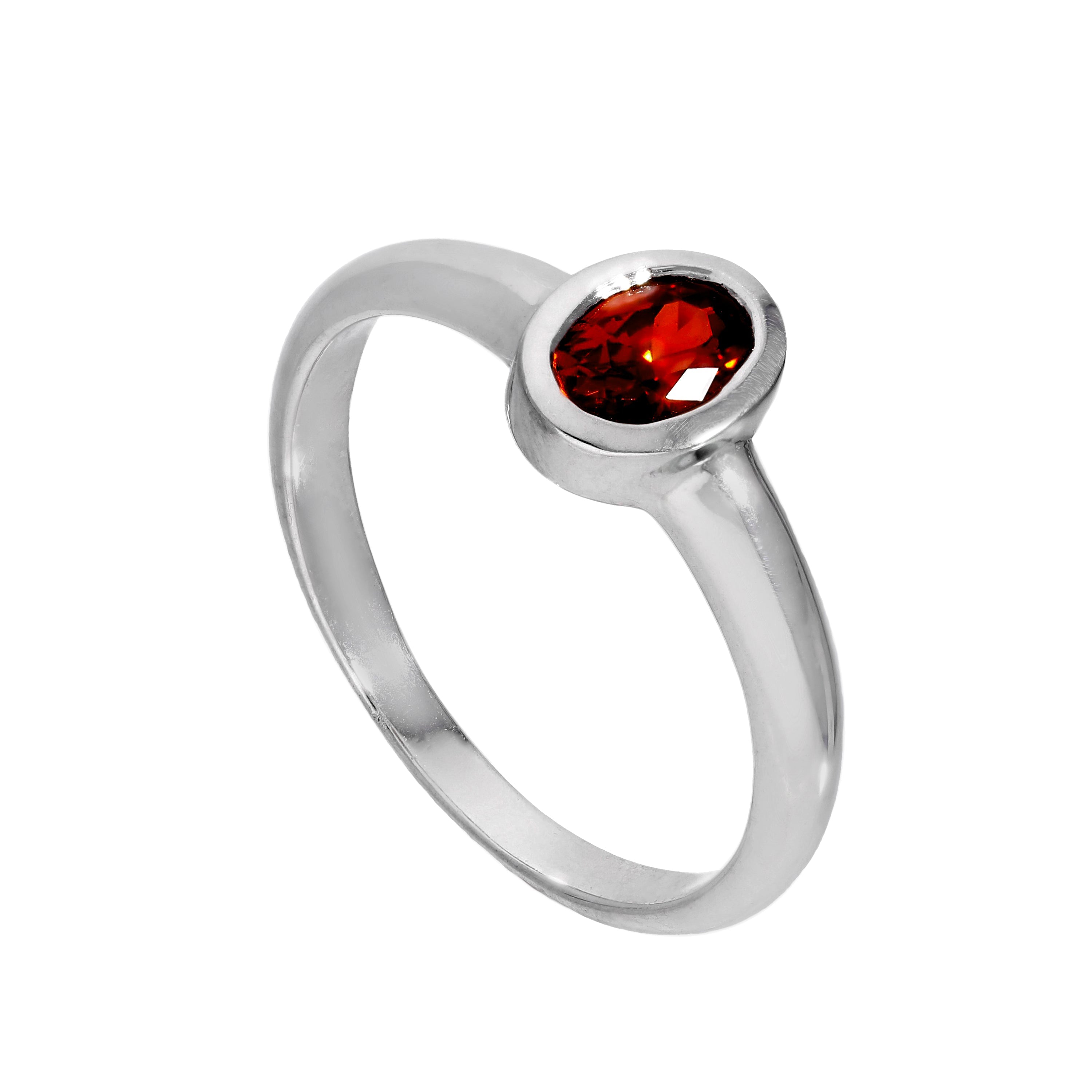 Sterlingsilber & Granat CZ-Kristall, ovaler Geburtssteinring für Januar, Größen J - U