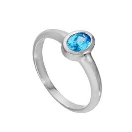 Sterlingsilber & Aquamarin CZ Kristall Ovaler März-Geburtssteinring Größen J - U