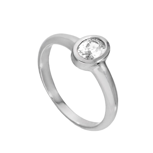 Ring aus Sterlingsilber mit klarem CZ-Kristall in Ovalform, Geburtsstein für den Monat April, Größen J–U
