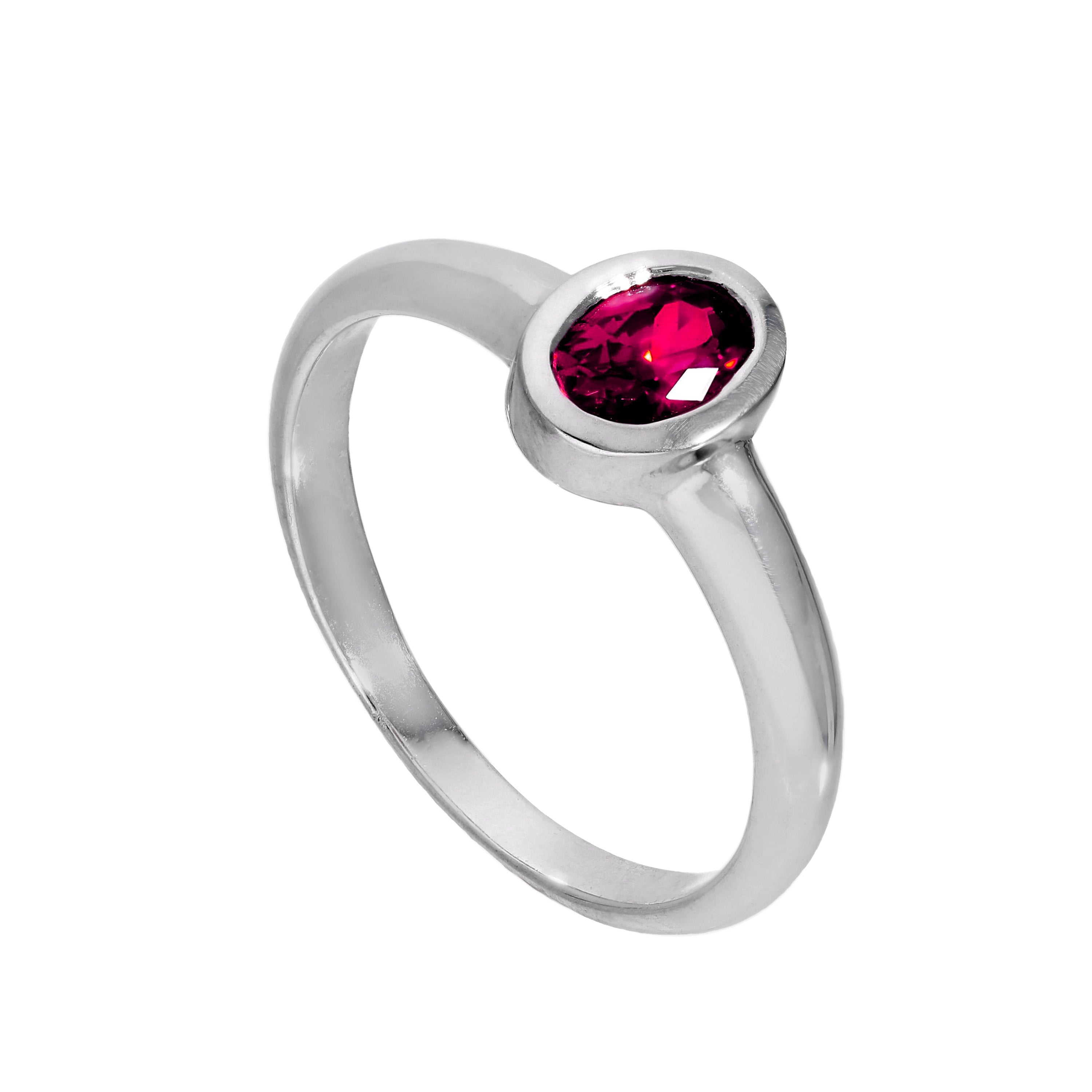 Sterlingsilber & Rubin-CZ-Kristall, oval, Geburtsstein für Juli, Ringgrößen J–U