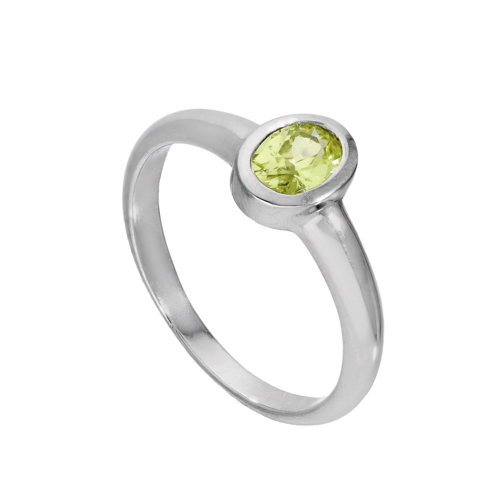Sterlingsilber & Peridot CZ Kristall Oval August Geburtsstein Ring Größen J - U