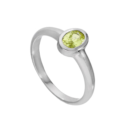 Sterling Silber & Peridot CZ Kristall Oval August Geburtsstein Ring Größen J - U