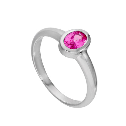 Sterlingsilber & Turmalin CZ Kristall Oval Oktober Geburtsstein Ring Größen J - U
