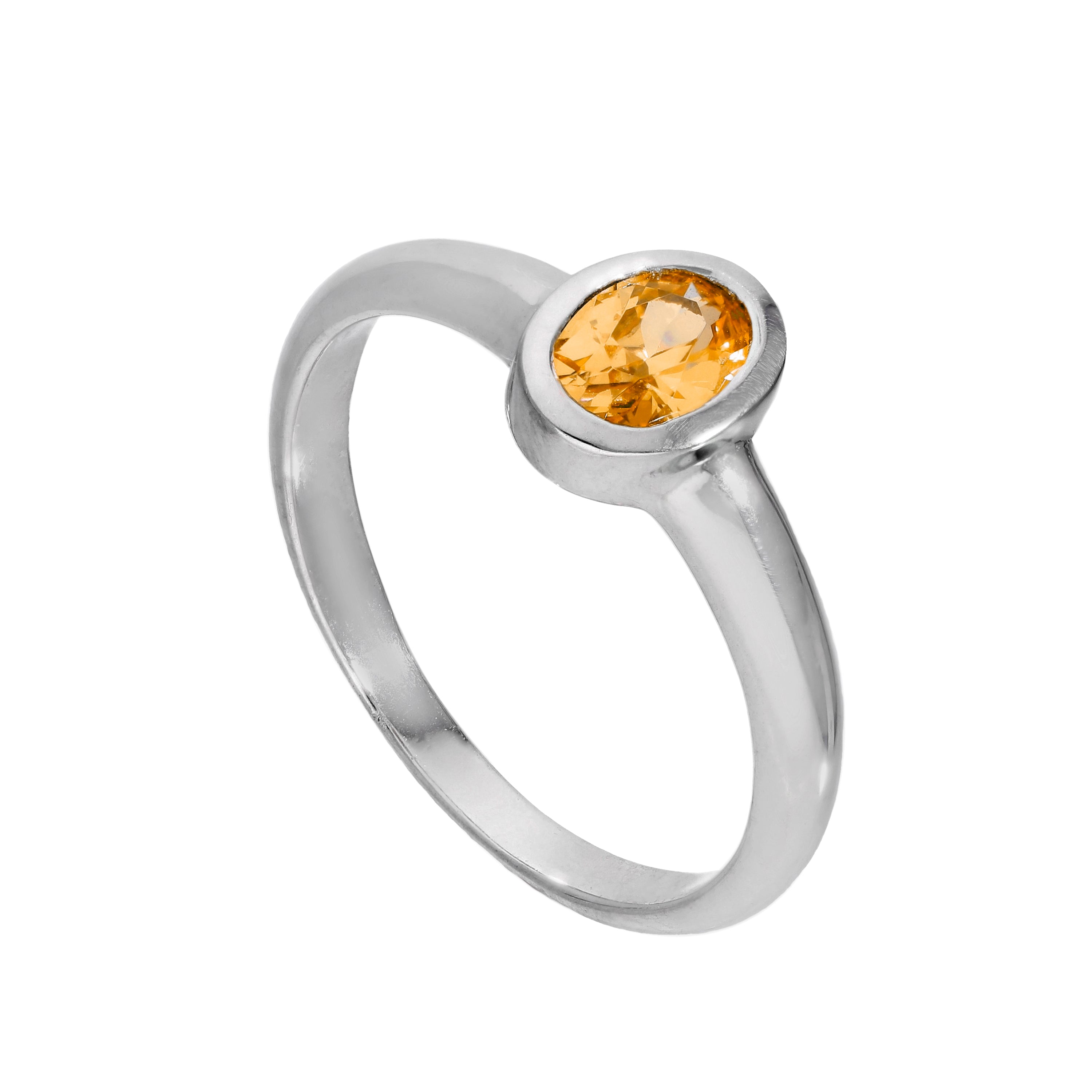 Sterlingsilber & Citrin CZ Kristall Oval November Geburtsstein Ring Größen J - U