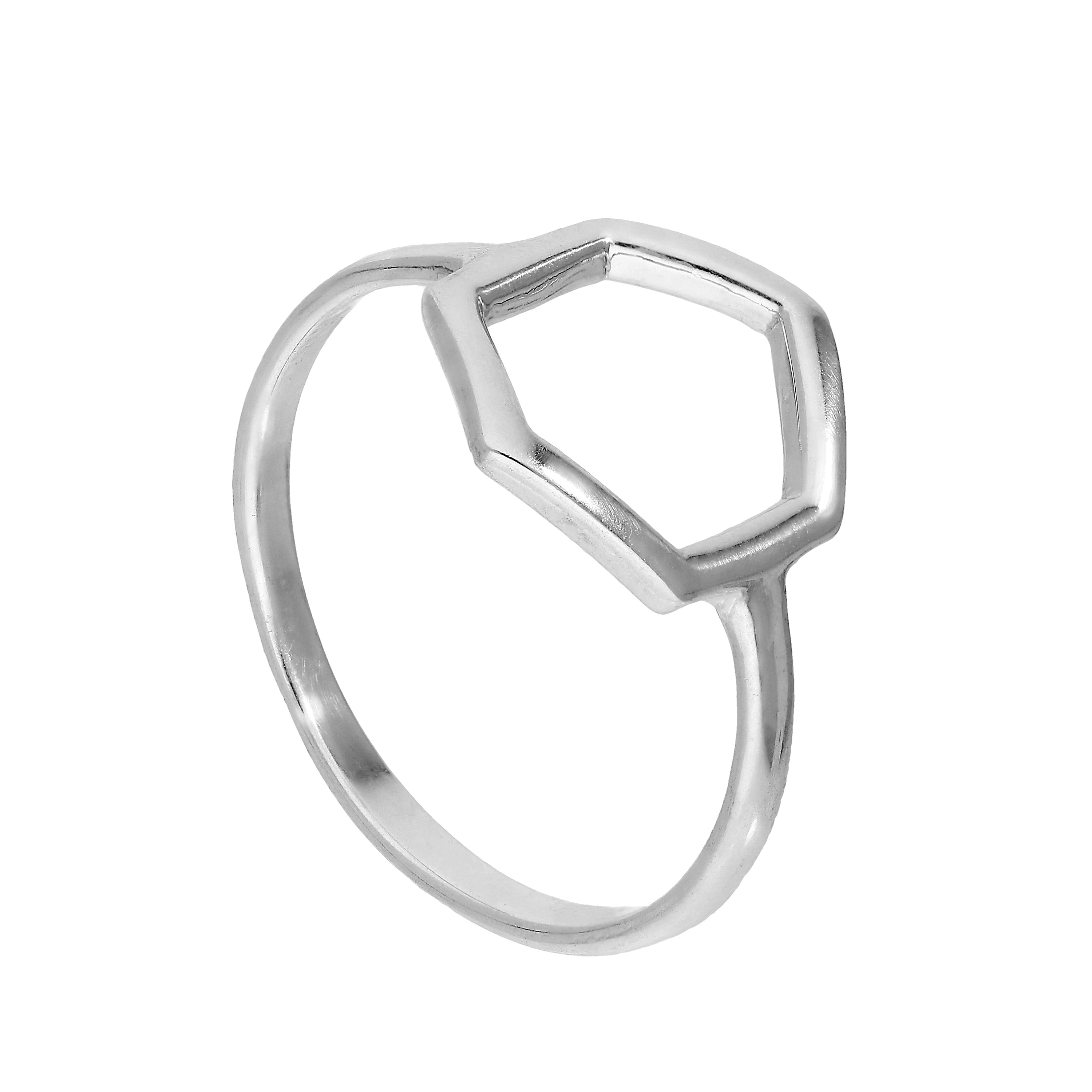 Sterling Silber großer offener Sechseckring Größen J - V | jewellerybox