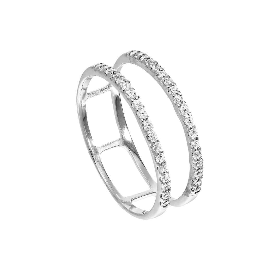 Sterlingsilber- und klarer CZ-Kristall-Doppelbandring in den Größen J–V