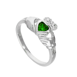Sterlingsilber & Smaragd CZ-Kristall Mai-Geburtsstein Claddagh-Ring Größen I - U