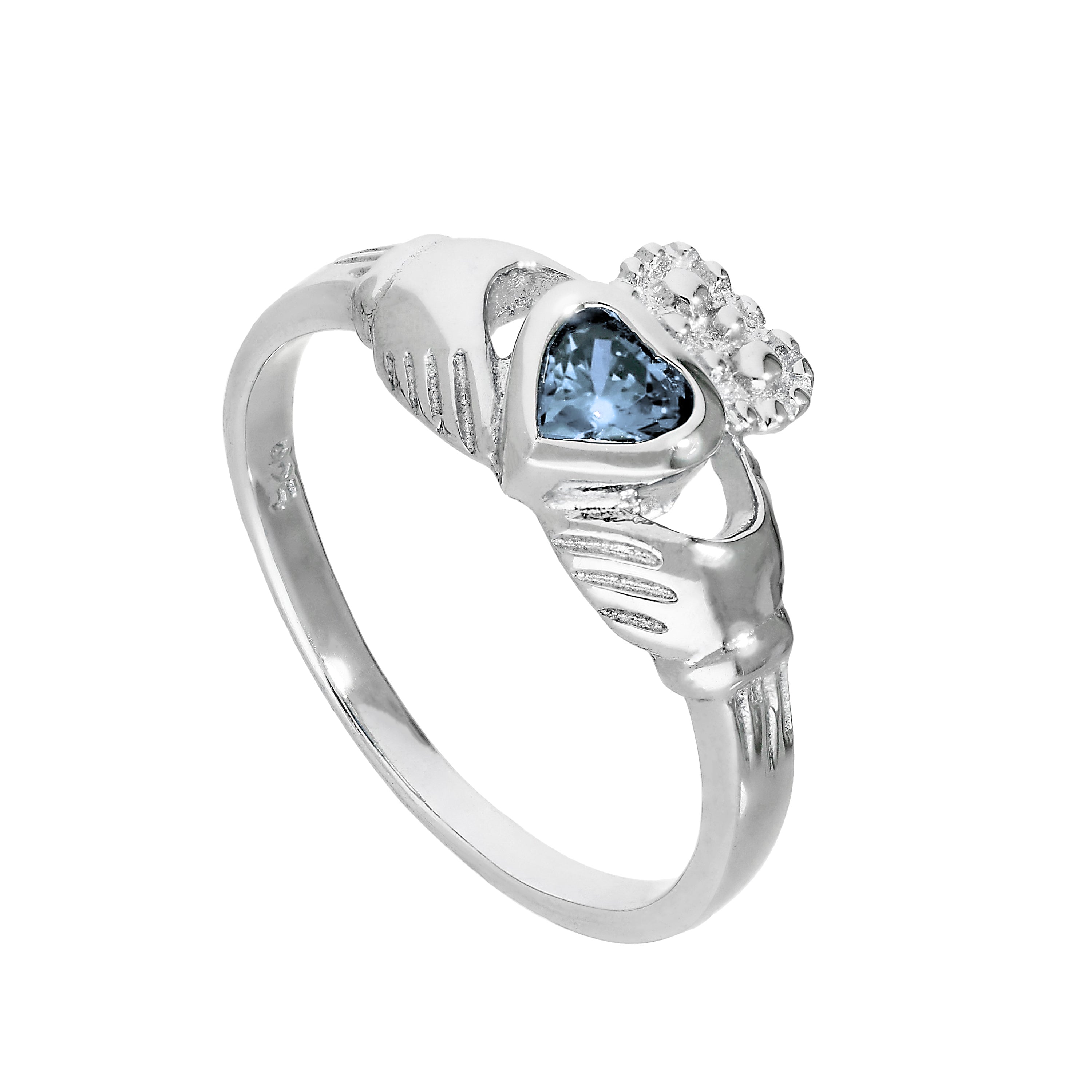 Sterlingsilber & Tansanit CZ Kristall Dezember Geburtsstein Claddagh Ring I - U