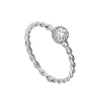 Sterlingsilber & klarer CZ-Kristall, Geburtsstein für den Monat April, gedrehter Seilring, Größe I–U