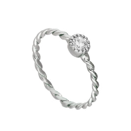 Sterlingsilber & klarer CZ-Kristall, Geburtsstein für den Monat April, gedrehter Seilring, Größe I–U