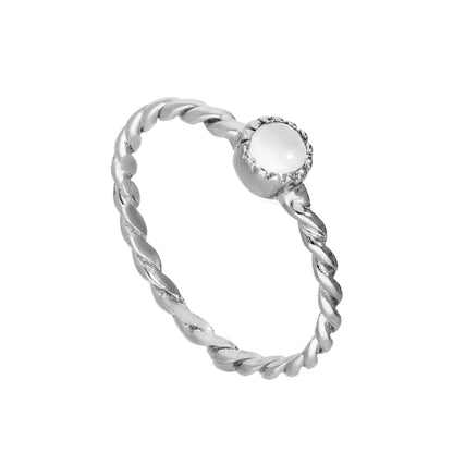 Sterlingsilber & Mondstein Juni-Geburtsstein gedrehter Seilring I - U