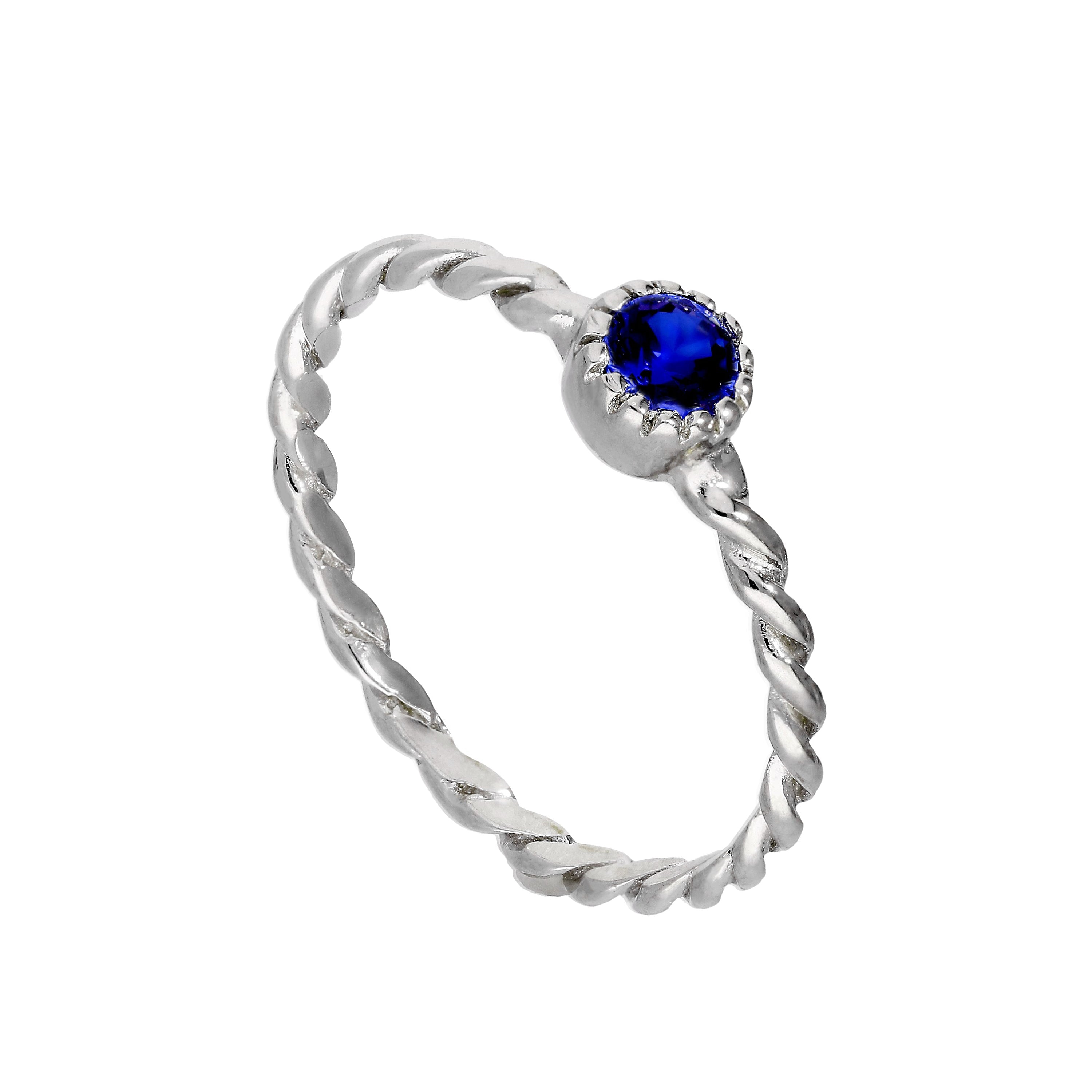 Sterlingsilber & Saphir CZ Kristall September Geburtsstein gedrehter Seilring I - U