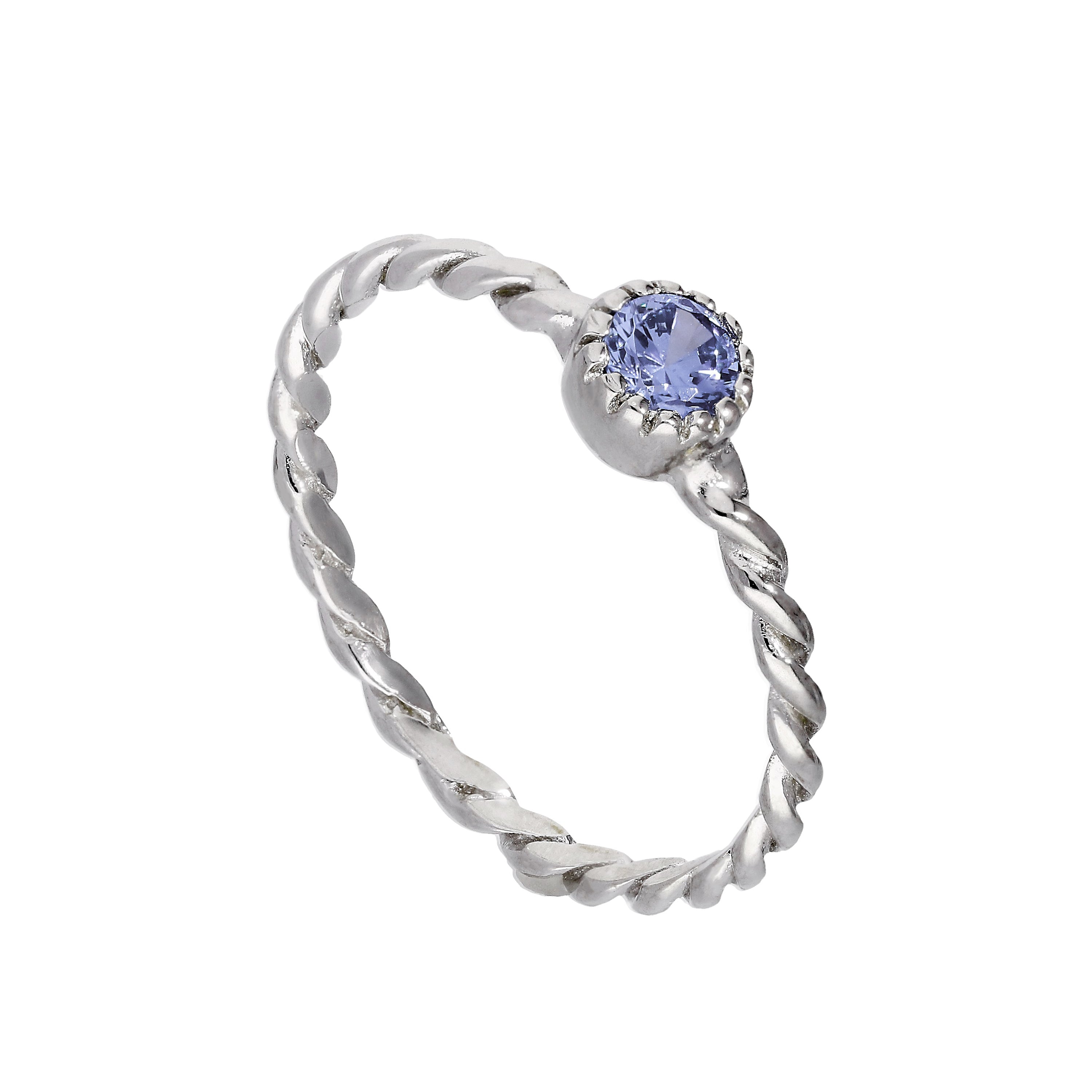 Sterlingsilber & Tanzanit-CZ-Kristall Dezember-Geburtsstein Ring mit verdrehtem Seilmuster I – U