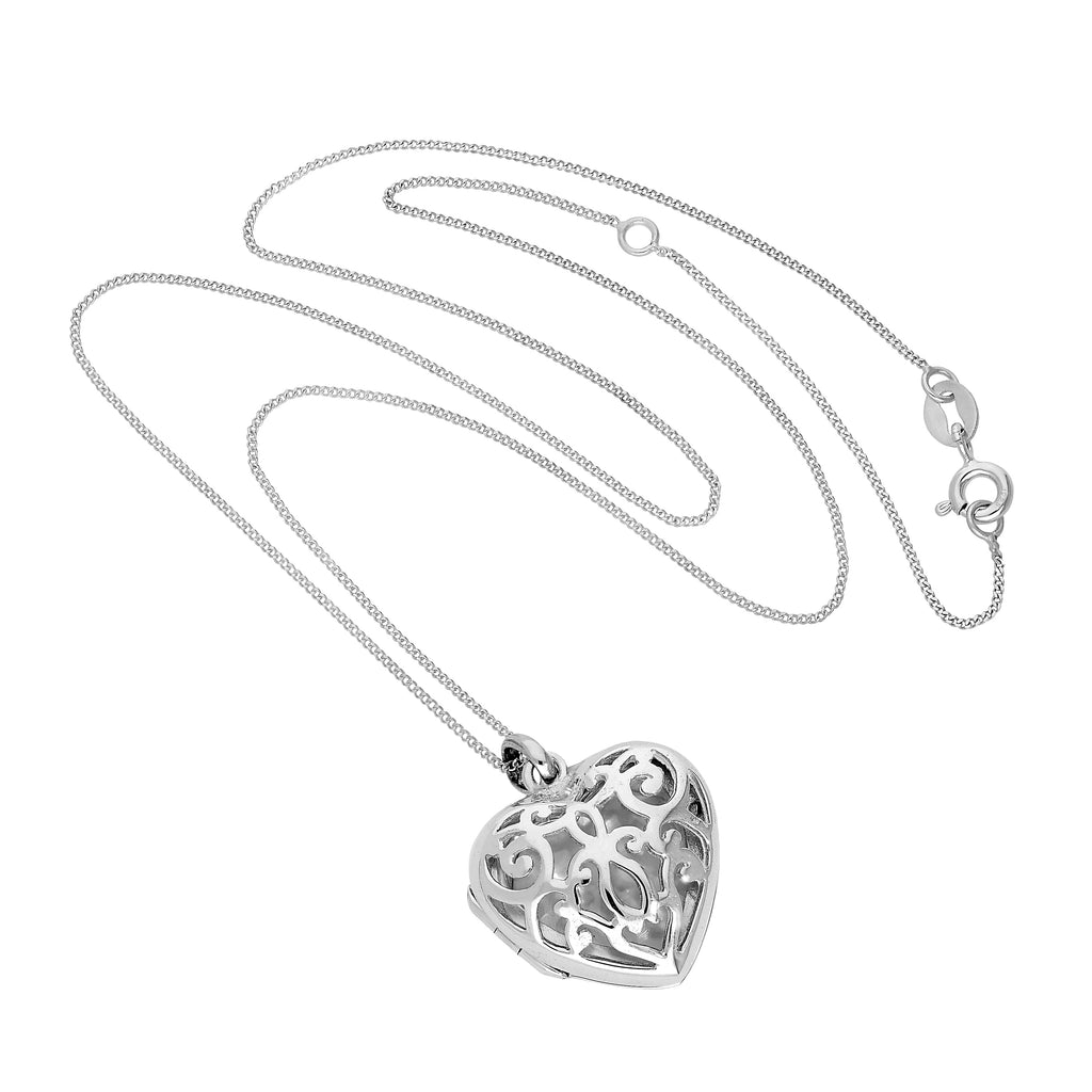 Sterlingsilber Gravierbar Herz Medaillon mit Offen Wirbel Muster 40,5 - 56 cm
