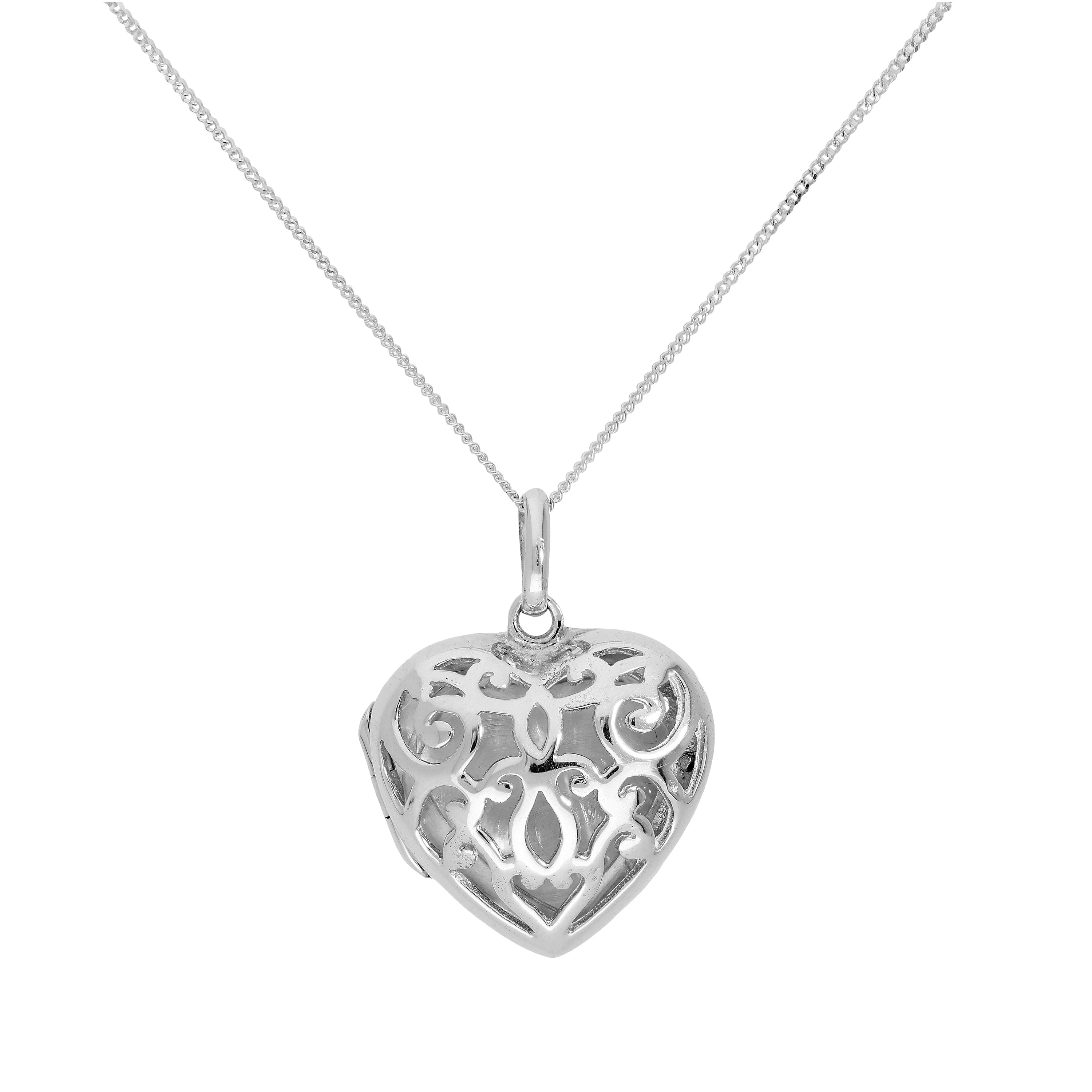 Sterlingsilber Gravierbar Herz Medaillon mit Offen Wirbel Muster 40,5 - 56 cm