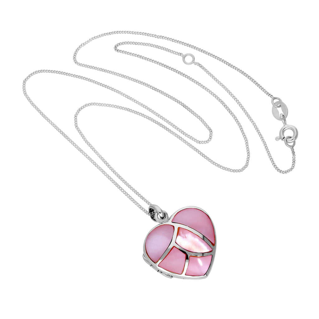 Sterlingsilber & Eingefärbt Rosa Perlmutt Gravierbar Herz Medaillon 16 – 56 cm