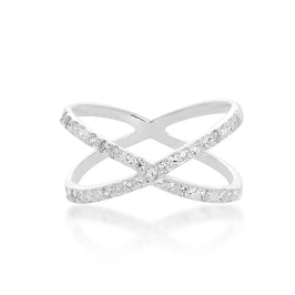 Sterlingsilber & klarer CZ-Kristall Ring mit gekreuztem Muster Größen K – X