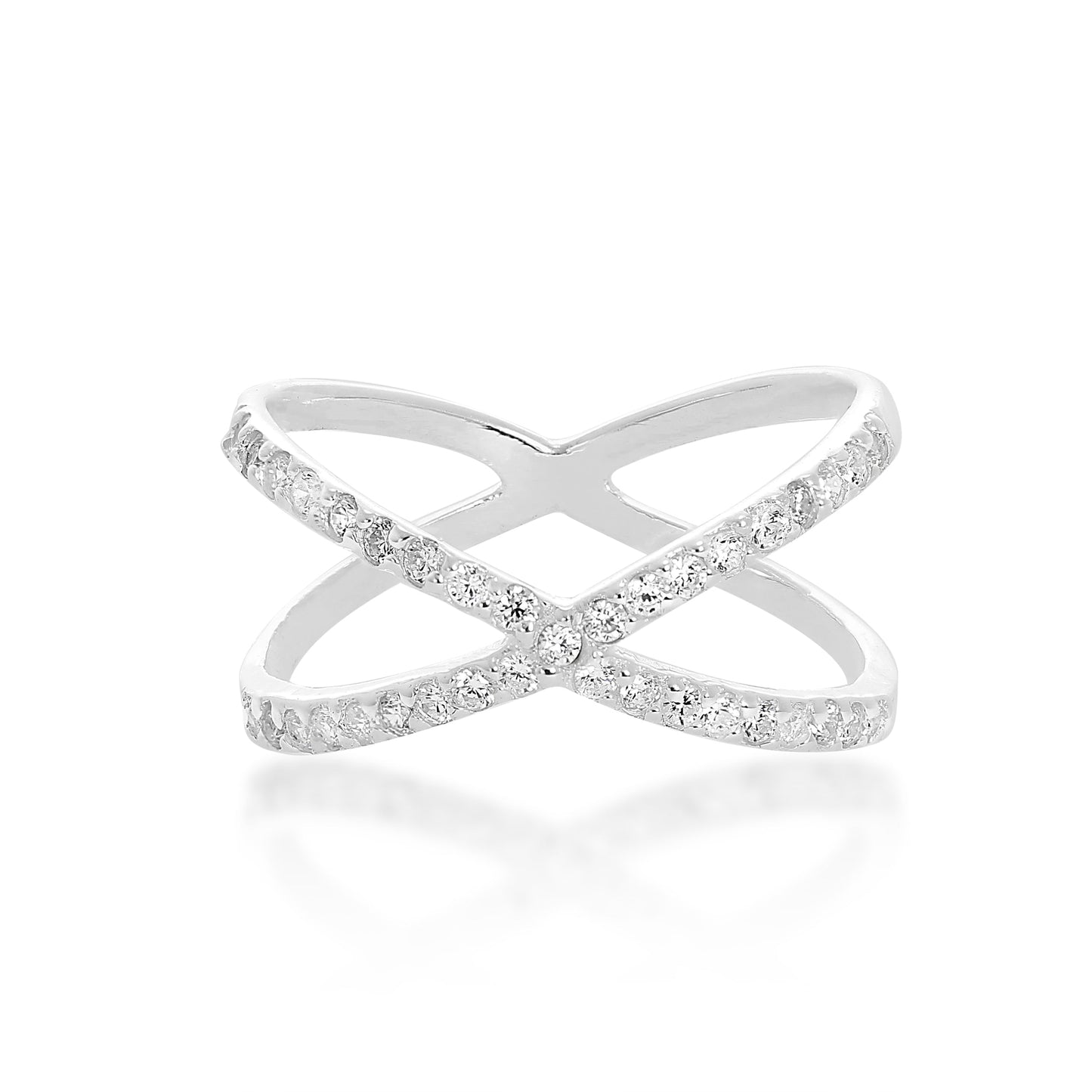 Sterlingsilber & klarer CZ-Kristall Ring mit gekreuztem Muster Größen K – X