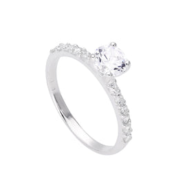 Sterlingsilber & klarer CZ Kristall Ring mit CZ Kristallen an den Schultern Größe J - V
