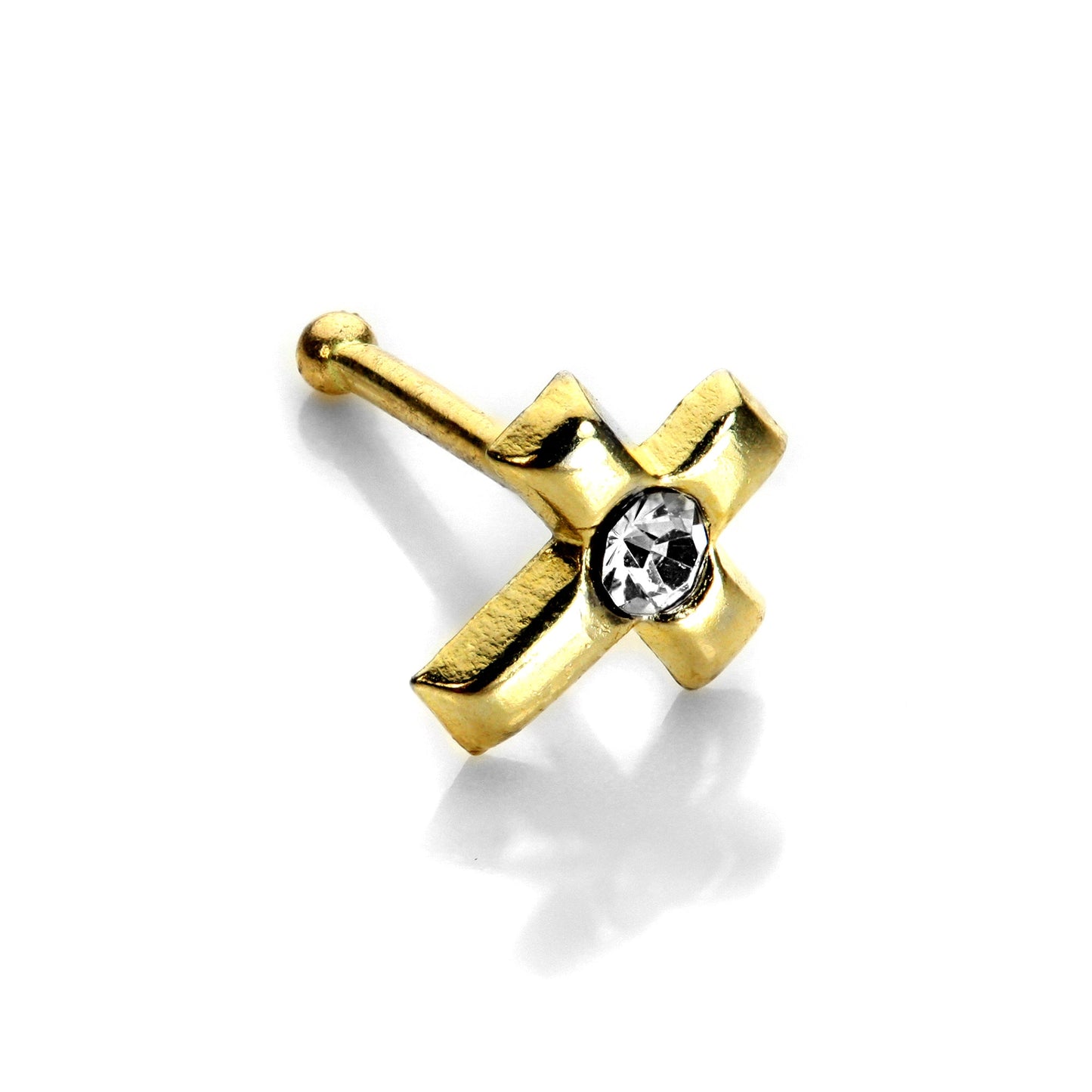 Kreuz Nasenstecker aus 9 Karat Gelbgold