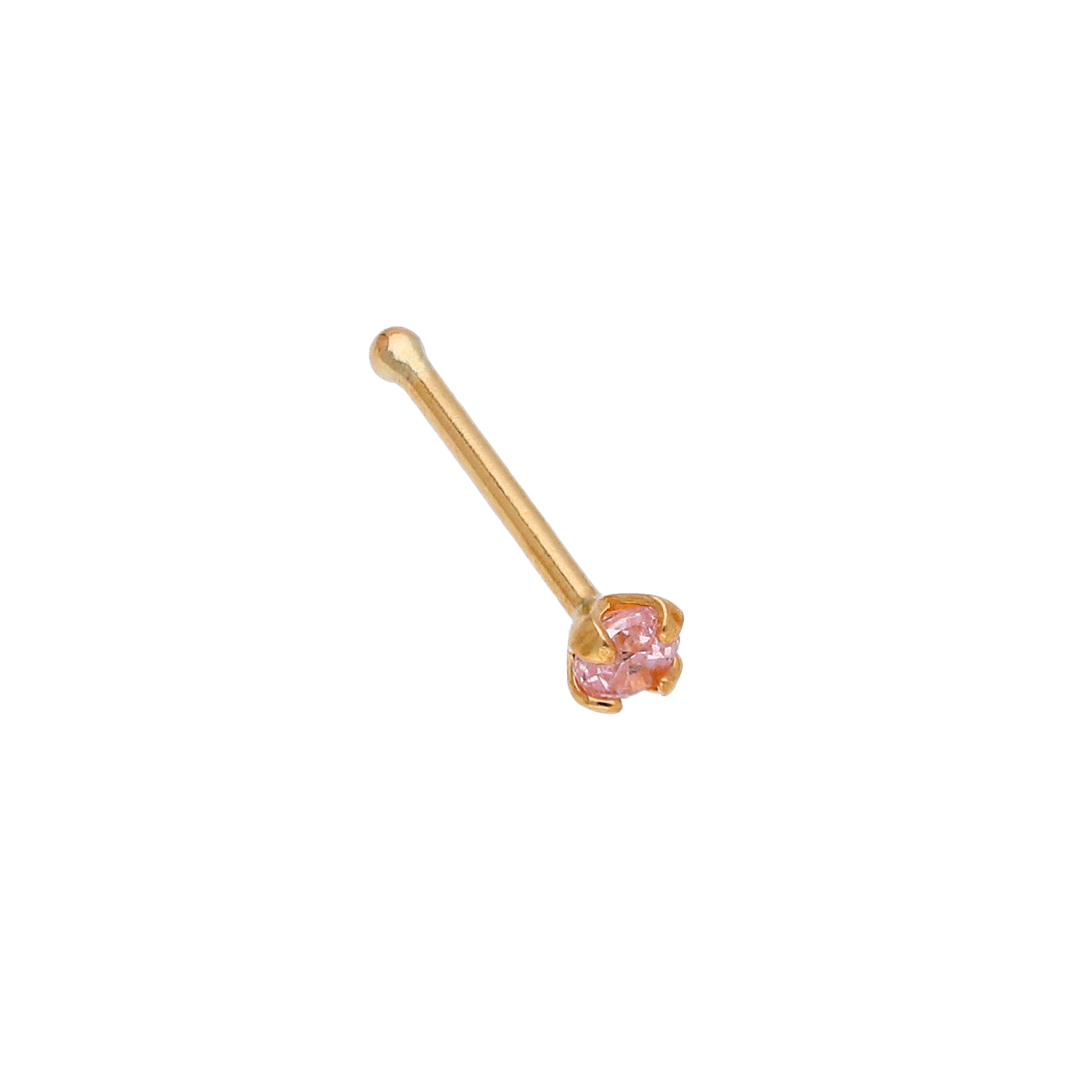 9 Karat Gelbgold rosa Kristall Nasenstecker