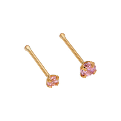 9 Karat Gelbgold rosa Kristall Nasenstecker