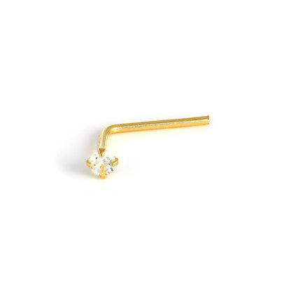 9ct Gold L-Shaped Crystal Nose Stud 1.5mm - 2.5mm