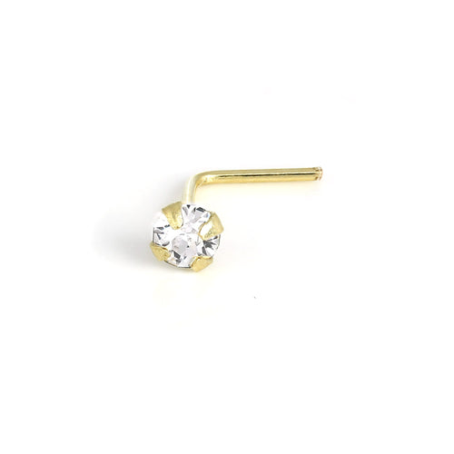 9 Karat Gold L-förmiger Kristall Nasenstecker 1,5 mm - 2,5 mm