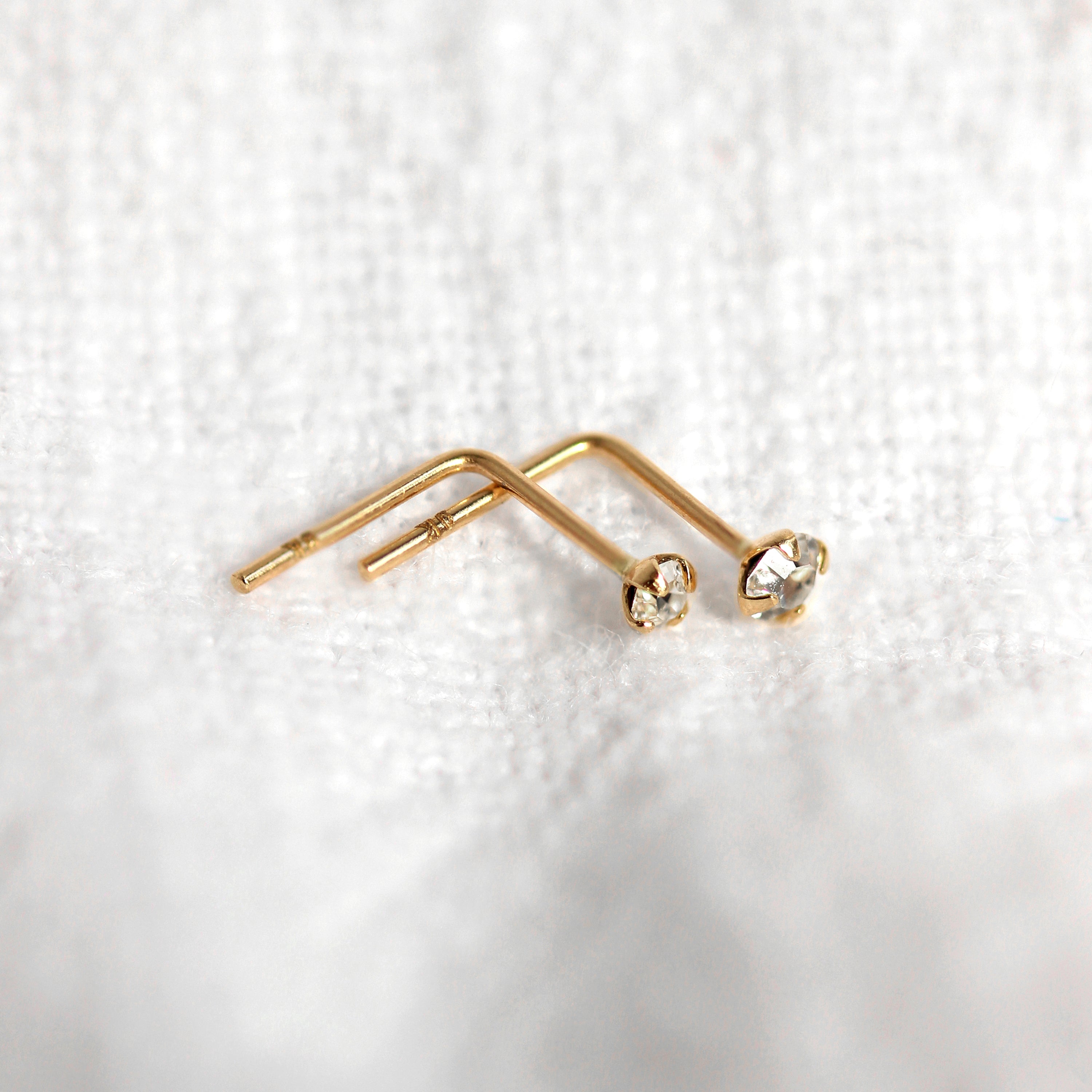 9 Karat Gold L-förmiger Kristall Nasenstecker 1,5 mm - 2,5 mm