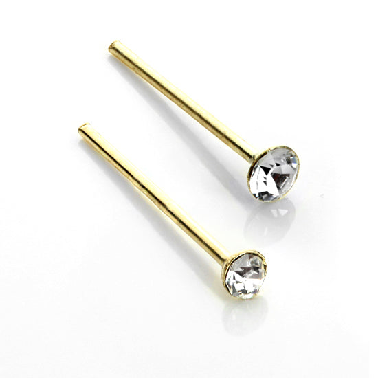 9 Karat Gelbgold klarer CZ gerader Nasenstecker