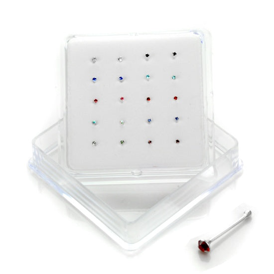 20er-Pack Sterling Silber 4-fach gefasste CZ 2 mm Nasenstecker