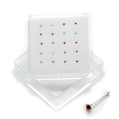 20er-Pack Sterling Silber 4-fach gefasste CZ 2 mm Nasenstecker