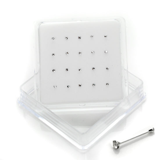 20er-Pack Sterlingsilber 4-fach gefasste CZ 2 mm Nasenstecker