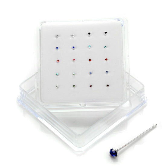 20er-Pack Sterling Silber 4-fach gefasste CZ 2 mm Nasenstecker