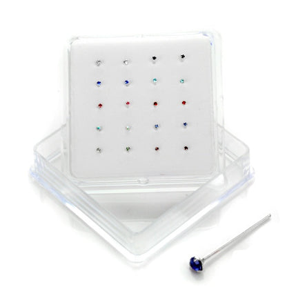 20er-Pack Sterling Silber 4-fach gefasste CZ 2 mm Nasenstecker