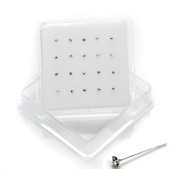 20er-Pack Sterlingsilber 4-fach gefasste CZ 2 mm Nasenstecker