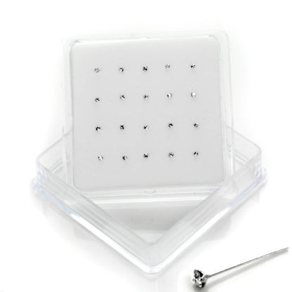 20er-Pack Sterling Silber 4-fach gefasste CZ 2 mm Nasenstecker