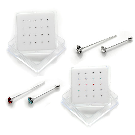 20er-Pack Sterlingsilber 4-fach gefasste CZ 2 mm Nasenstecker
