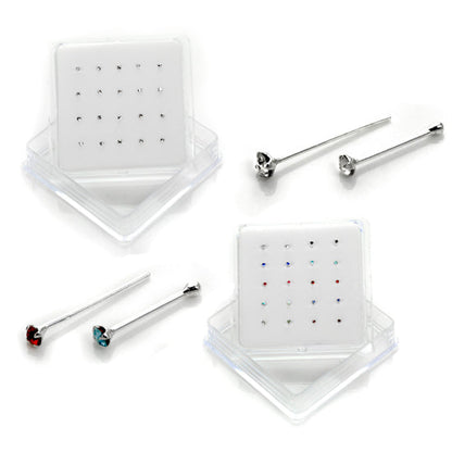 20er-Pack Sterling Silber 4-fach gefasste CZ 2 mm Nasenstecker