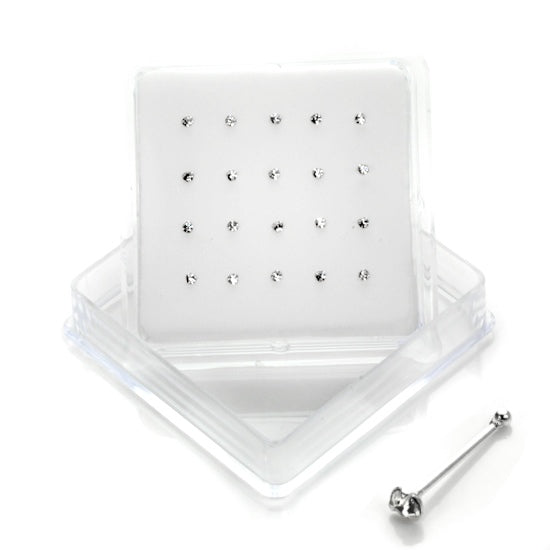 20 Pack Sterlingsilber 3 Prong Set CZ 2 mm Nose Studs