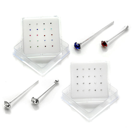 20 Pack Sterlingsilber 3 Prong Set CZ 2 mm Nose Studs