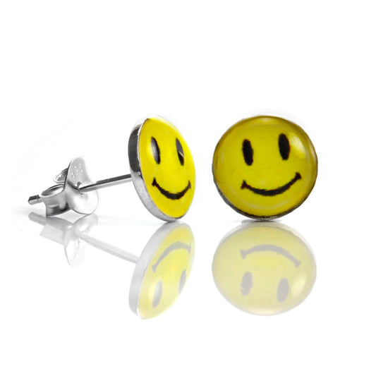 Sterlingsilber 8mm Gelb Smiley Ohrstecker