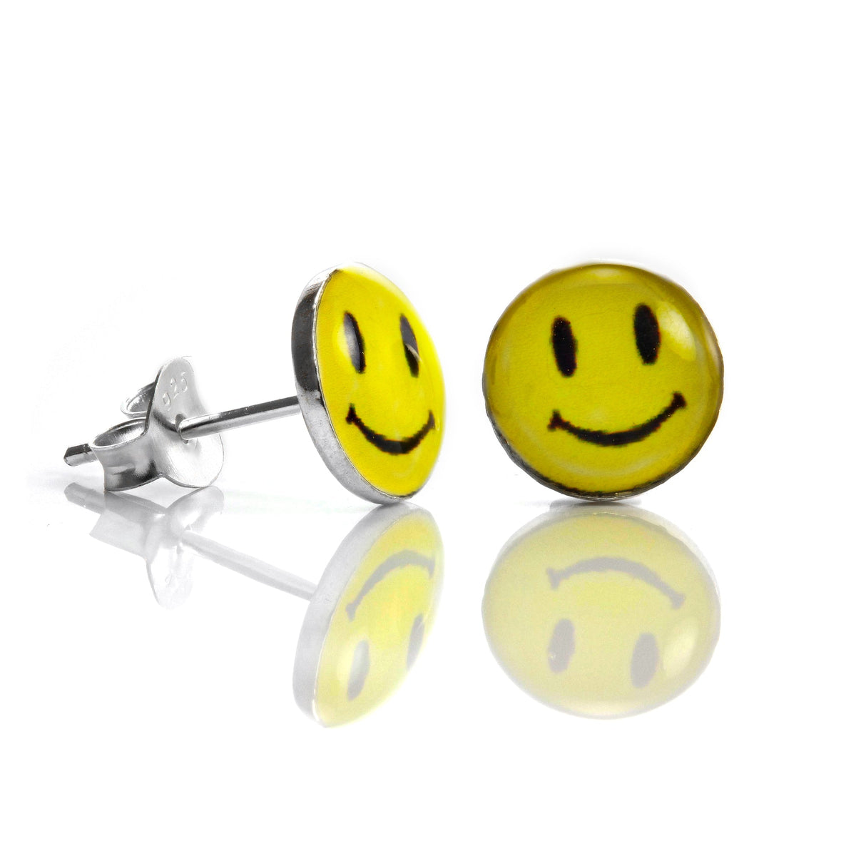 Ohrstecker aus Sterlingsilber mit gelbem Smiley, 8 mm