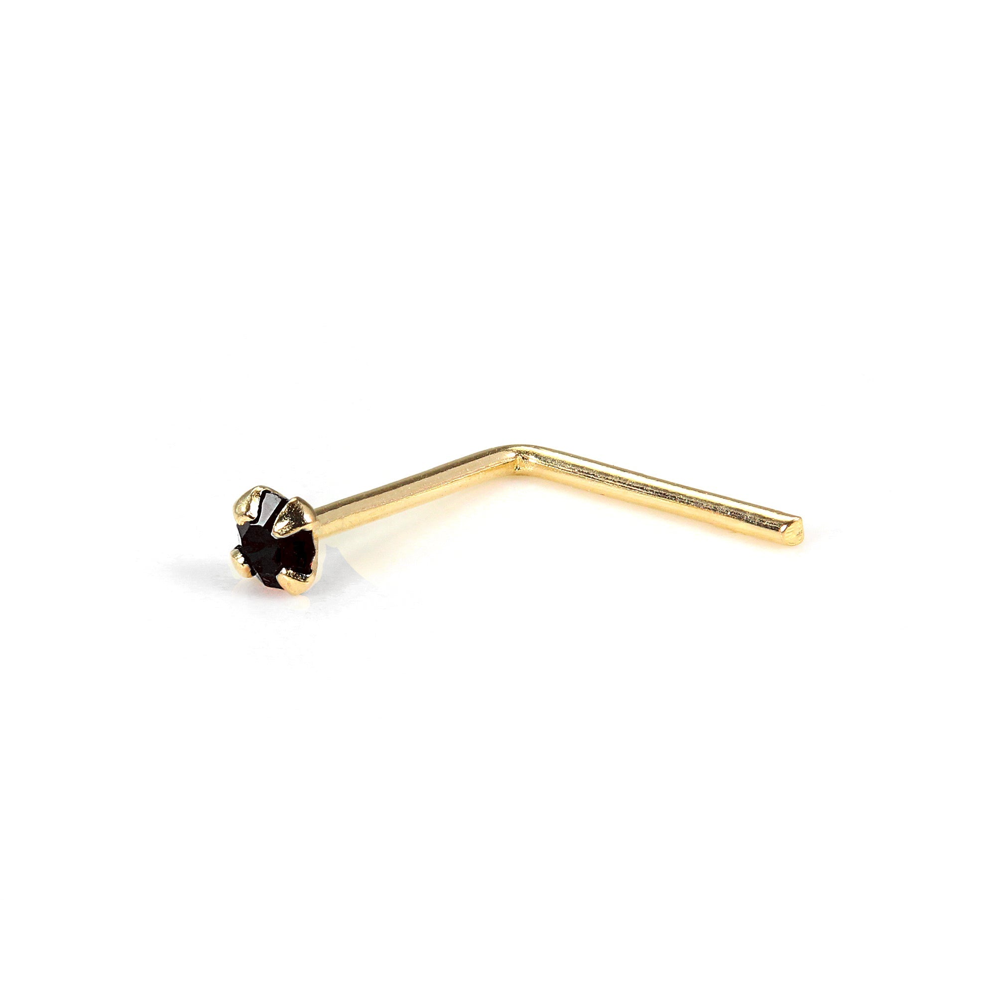 L-förmiger 1,5 mm runder CZ-Kristall Nasenstecker aus 9 Karat Gelbgold